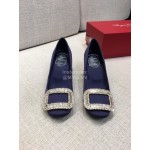 Roger Vivier New Fall Silk Square Diamond Buckle High Heels Blue