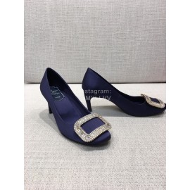 Roger Vivier New Fall Silk Square Diamond Buckle High Heels Blue