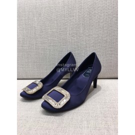 Roger Vivier New Fall Silk Square Diamond Buckle High Heels Blue