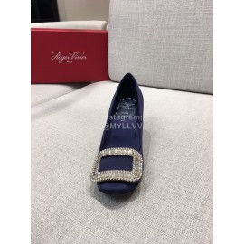 Roger Vivier New Fall Silk Square Diamond Buckle High Heels Blue