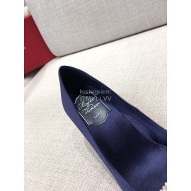 Roger Vivier New Fall Silk Square Diamond Buckle High Heels Blue