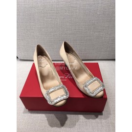 Roger Vivier New Fall Silk Square Diamond Buckle High Heels Apricot