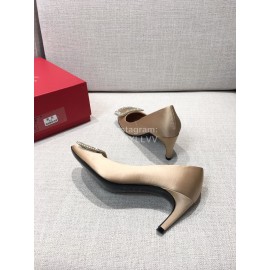 Roger Vivier New Fall Silk Square Diamond Buckle High Heels Apricot