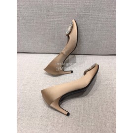 Roger Vivier New Fall Silk Square Diamond Buckle High Heels Apricot