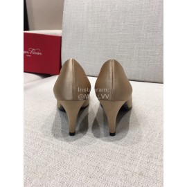 Roger Vivier New Fall Silk Square Diamond Buckle High Heels Apricot