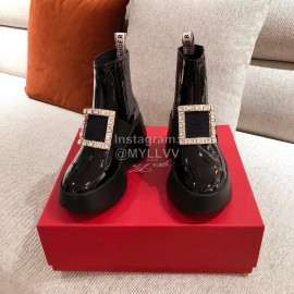 Roger Vivier Fall Winter Black Patent Leather Thick Soled Boots
