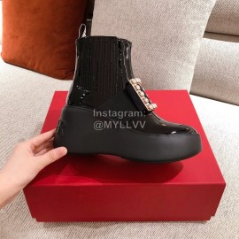 Roger Vivier Fall Winter Black Patent Leather Thick Soled Boots
