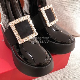 Roger Vivier Fall Winter Black Patent Leather Thick Soled Boots