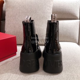 Roger Vivier Fall Winter Black Patent Leather Thick Soled Boots