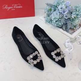Roger Vivier Soft Sheepskin Rhinestone Pointed Flat Heel Shoes Black