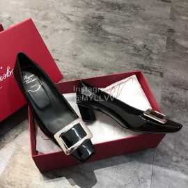 Roger Vivier Patent Leather Square Buckle High Heels For Women Black