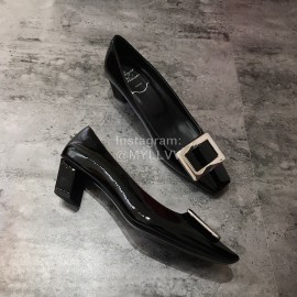 Roger Vivier Patent Leather Square Buckle High Heels For Women Black