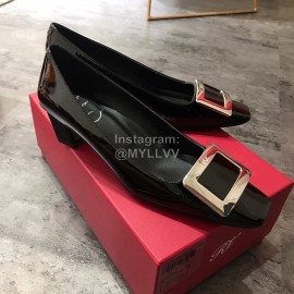 Roger Vivier Patent Leather Square Buckle High Heels For Women Black
