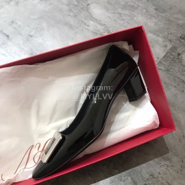 Roger Vivier Patent Leather Square Buckle High Heels For Women Black