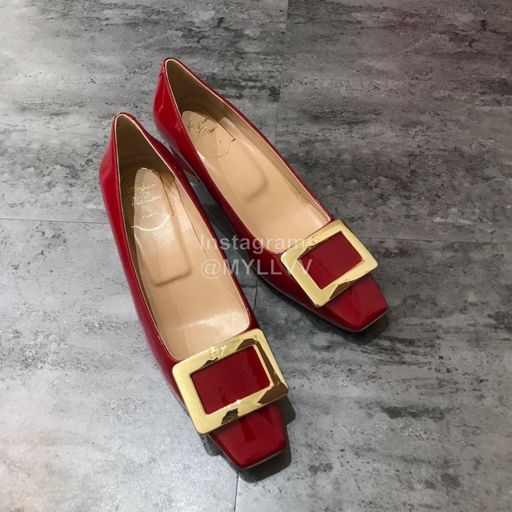 Roger Vivier Patent Leather Square Buckle High Heels For Women Red