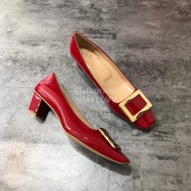 Roger Vivier Patent Leather Square Buckle High Heels For Women Red