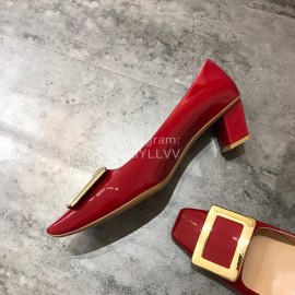 Roger Vivier Patent Leather Square Buckle High Heels For Women Red