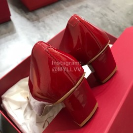 Roger Vivier Patent Leather Square Buckle High Heels For Women Red