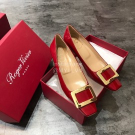 Roger Vivier Patent Leather Square Buckle High Heels For Women Red