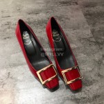 Roger Vivier Simple Patent Leather Square Buckle High Heels For Women Red