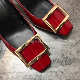Roger Vivier New Patent Leather Square Buckle High Heels For Women Red