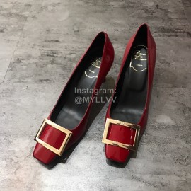 Roger Vivier New Patent Leather Square Buckle High Heels For Women Red