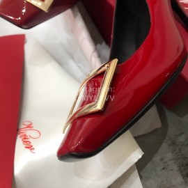 Roger Vivier New Patent Leather Square Buckle High Heels For Women Red