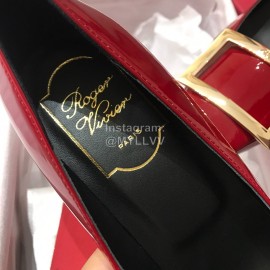 Roger Vivier New Patent Leather Square Buckle High Heels For Women Red
