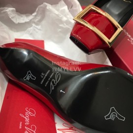 Roger Vivier New Patent Leather Square Buckle High Heels For Women Red
