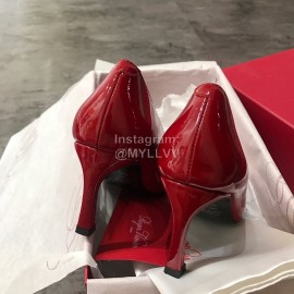 Roger Vivier New Patent Leather Square Buckle High Heels For Women Red