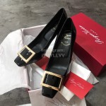 Roger Vivier New Patent Leather Square Buckle High Heels For Women Black