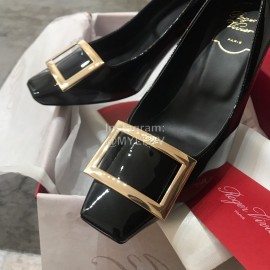 Roger Vivier New Patent Leather Square Buckle High Heels For Women Black