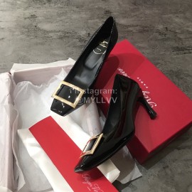 Roger Vivier New Patent Leather Square Buckle High Heels For Women Black