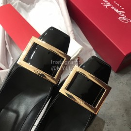 Roger Vivier New Patent Leather Square Buckle High Heels For Women Black