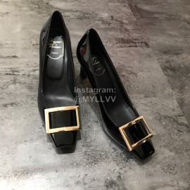 Roger Vivier New Patent Leather Square Buckle High Heels For Women Black