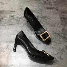 Roger Vivier New Patent Leather Square Buckle High Heels For Women Black