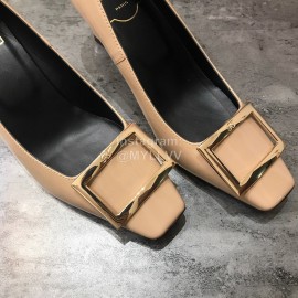 Roger Vivier New Patent Leather Square Buckle High Heels For Women Khaki