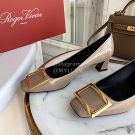 Roger Vivier New Patent Leather Square Buckle High Heels For Women Gray