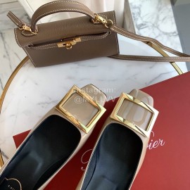 Roger Vivier New Patent Leather Square Buckle High Heels For Women Gray