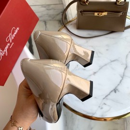 Roger Vivier New Patent Leather Square Buckle High Heels For Women Gray