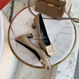 Roger Vivier New Patent Leather Square Buckle High Heels For Women Gray