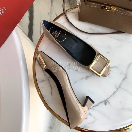 Roger Vivier New Patent Leather Square Buckle High Heels For Women Gray