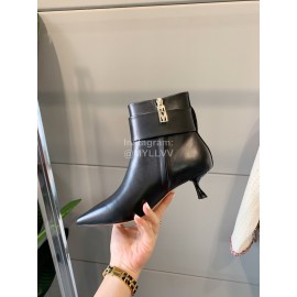 Roger Vivier Black Leather Square Buckle Pointed High Heel Boots