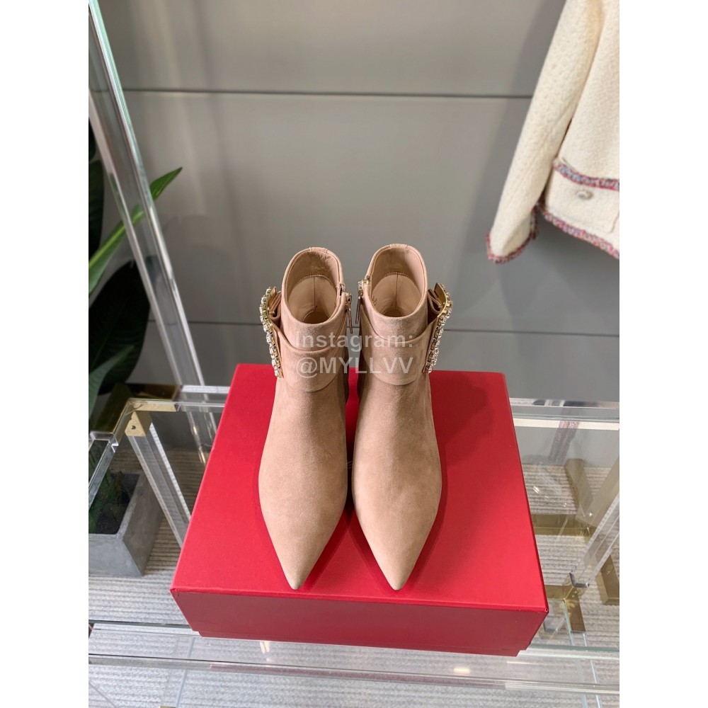 Roger Vivier New Velvet Square Buckle Pointed High Heel Boots