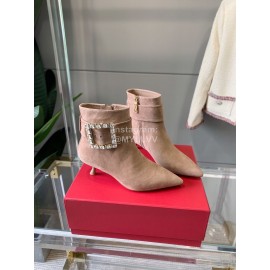 Roger Vivier New Velvet Square Buckle Pointed High Heel Boots