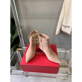 Roger Vivier New Velvet Square Buckle Pointed High Heel Boots