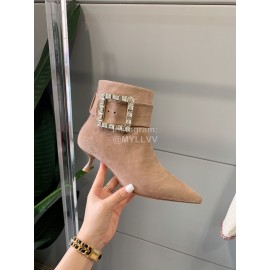 Roger Vivier New Velvet Square Buckle Pointed High Heel Boots