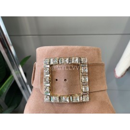 Roger Vivier New Velvet Square Buckle Pointed High Heel Boots