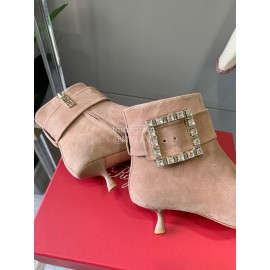 Roger Vivier New Velvet Square Buckle Pointed High Heel Boots