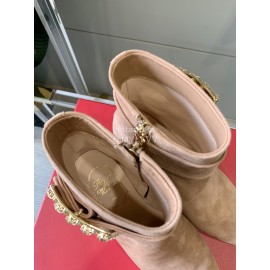 Roger Vivier New Velvet Square Buckle Pointed High Heel Boots